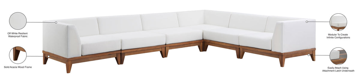 Rio 131in Off White Water Resistant Fabric Upholstered 6 Piece Patio Modular Sectional Sofa