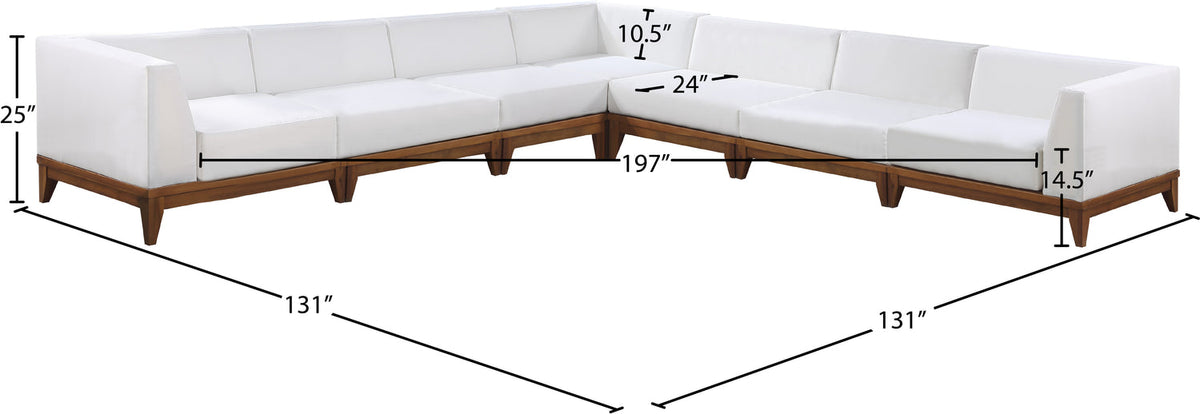 Rio 131in Off White Water Resistant Fabric Upholstered 7 Piece Patio Modular Sectional Sofa