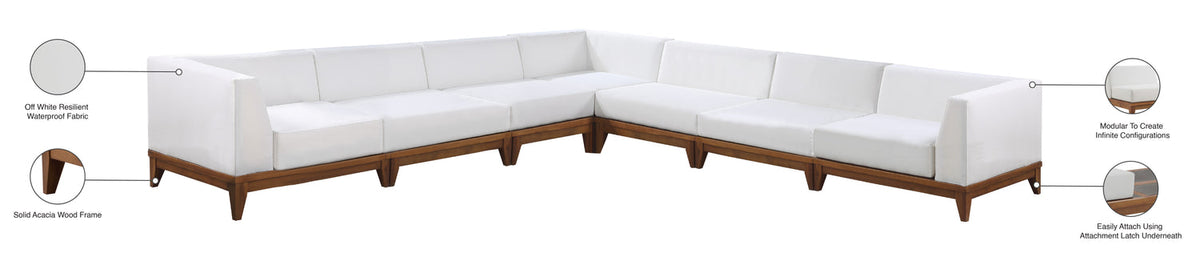 Rio 131in Off White Water Resistant Fabric Upholstered 7 Piece Patio Modular Sectional Sofa
