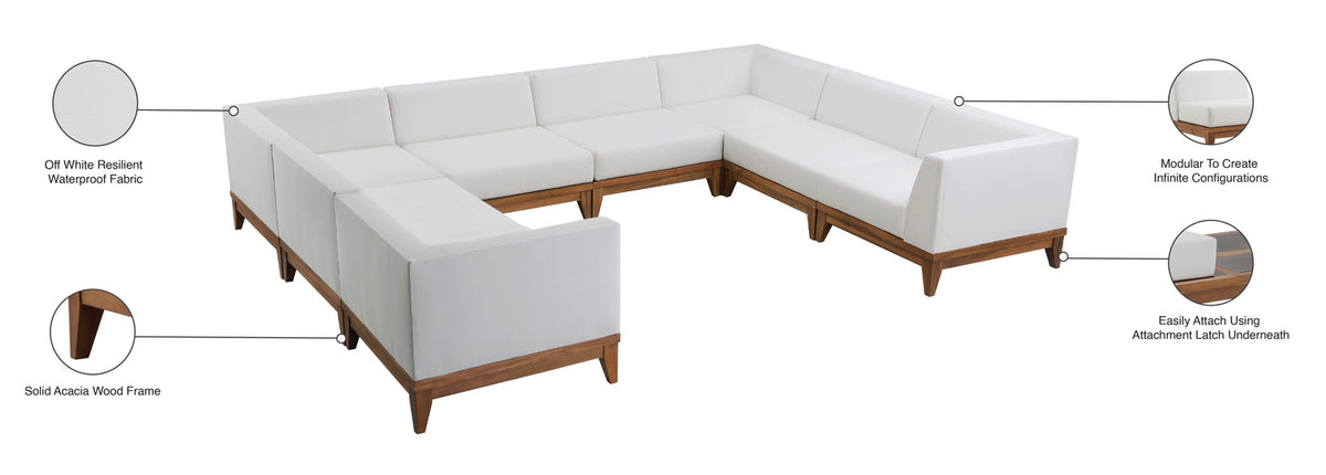 Rio 131in Off White Water Resistant Fabric Upholstered 8 Piece Patio Modular Sectional Sofa