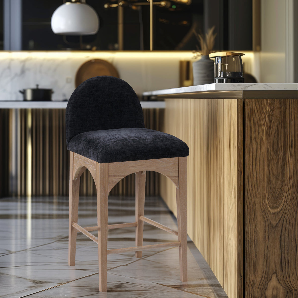Waldorf Black Chenille Fabric Upholstered Counter Stool Set of 2