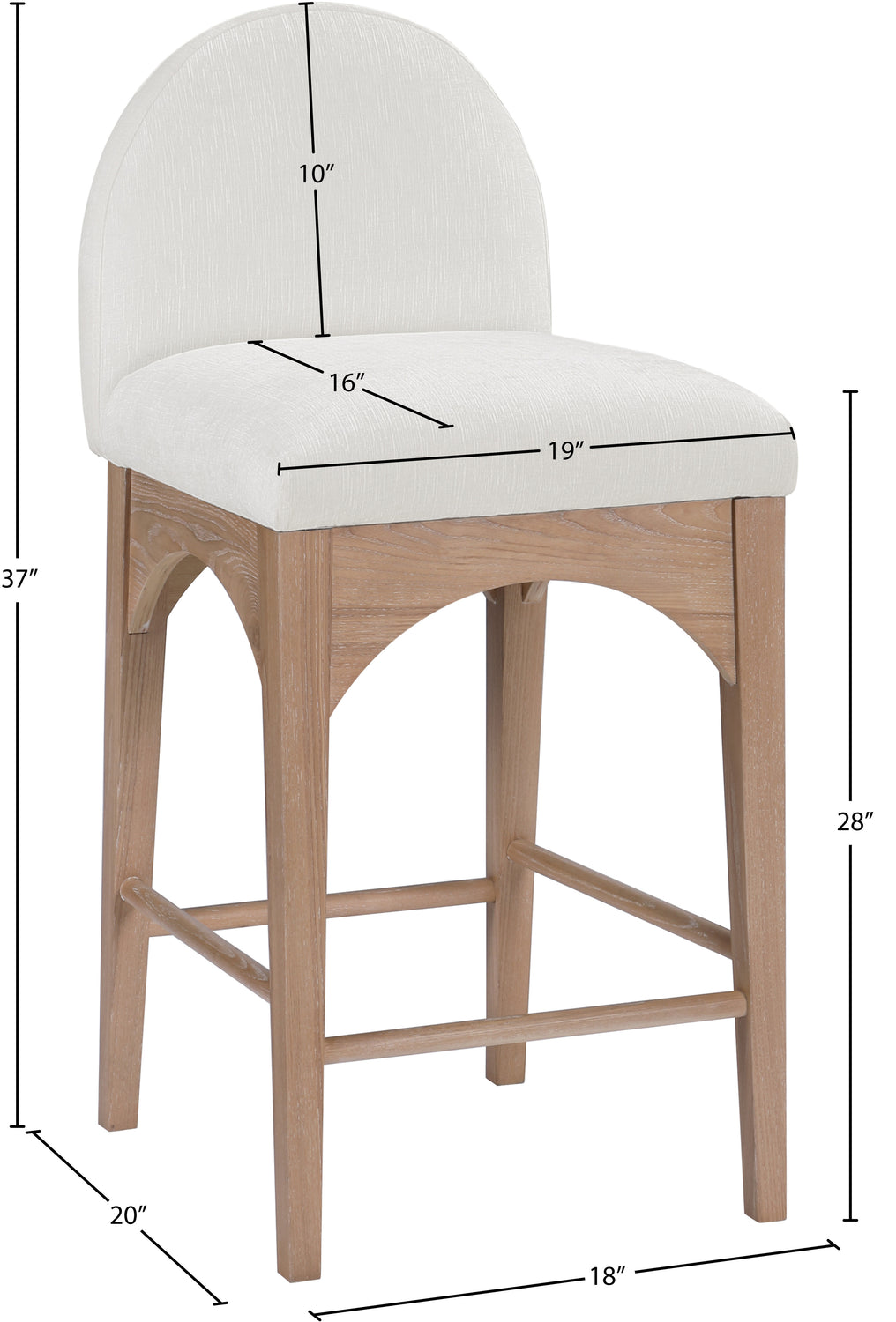 Waldorf Cream Chenille Fabric Upholstered Counter Stool Set of 2
