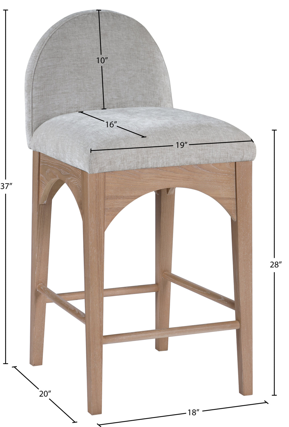 Waldorf Grey Chenille Fabric Upholstered Counter Stool Set of 2