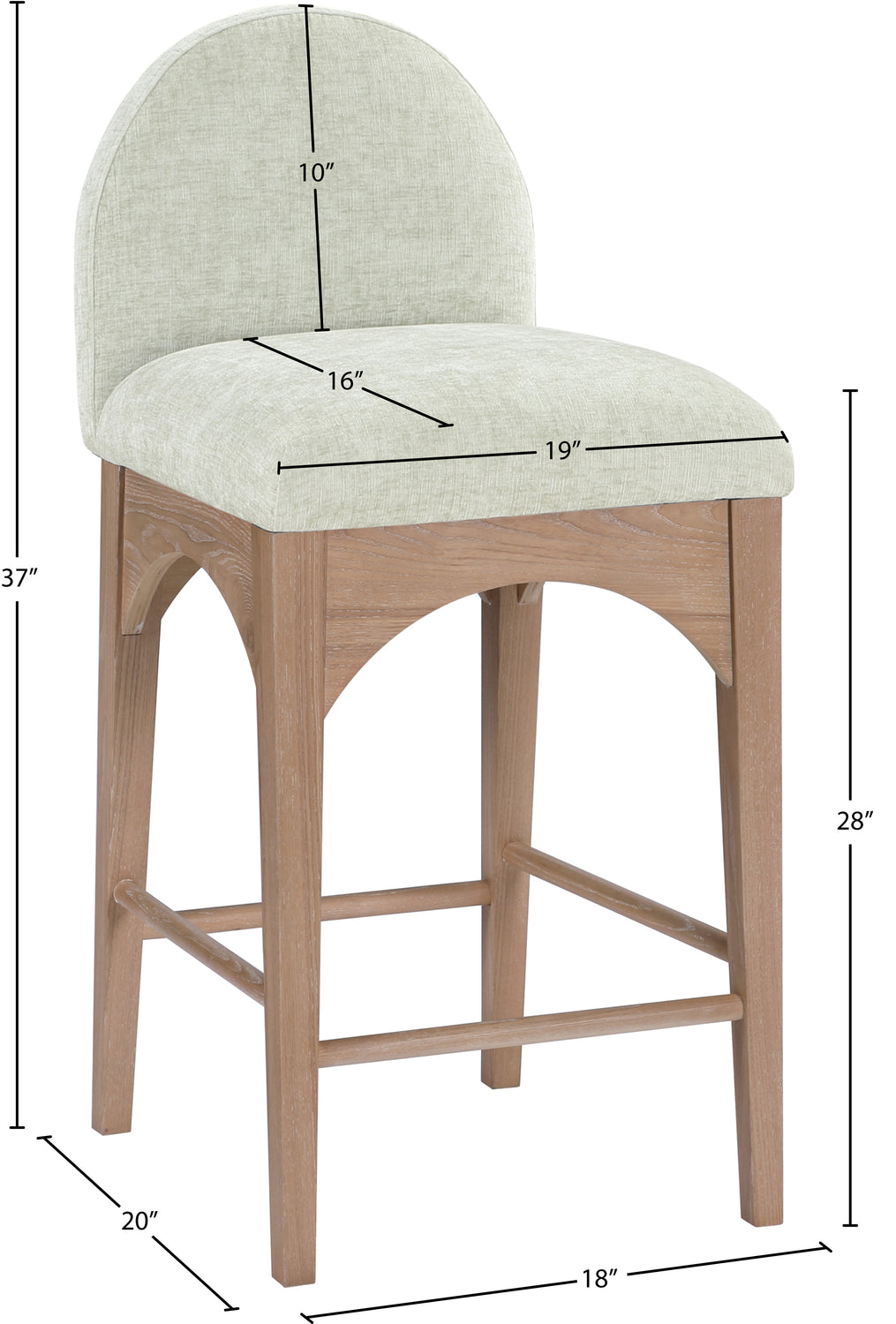 Waldorf Mint Chenille Fabric Upholstered Counter Stool Set of 2