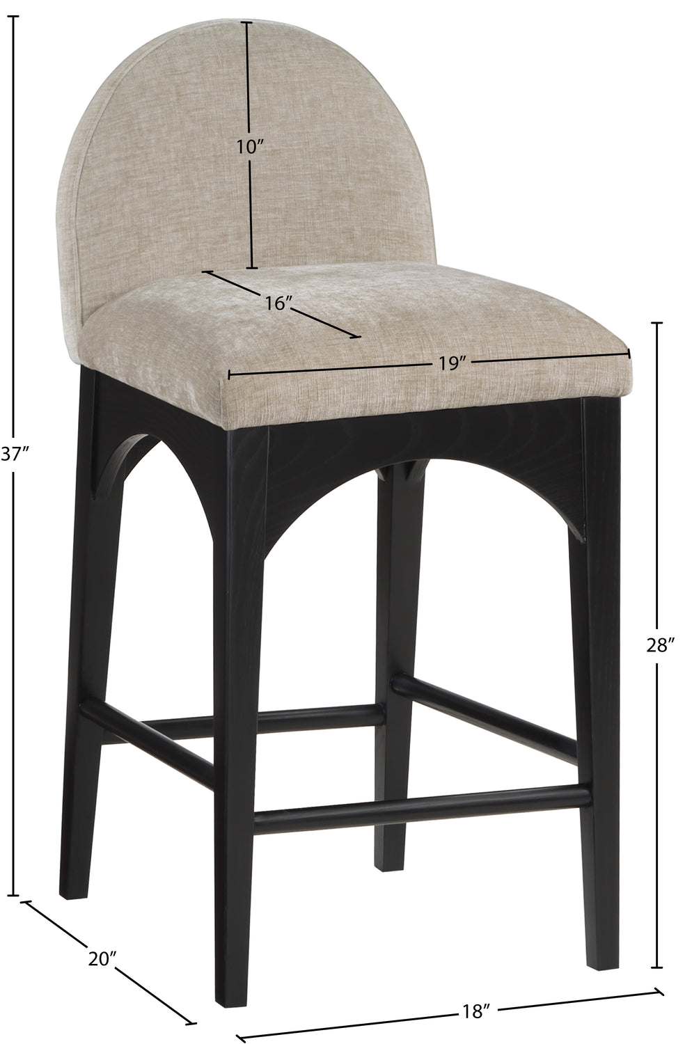 Waldorf Beige Chenille Fabric Upholstered Counter Stool Set of 2