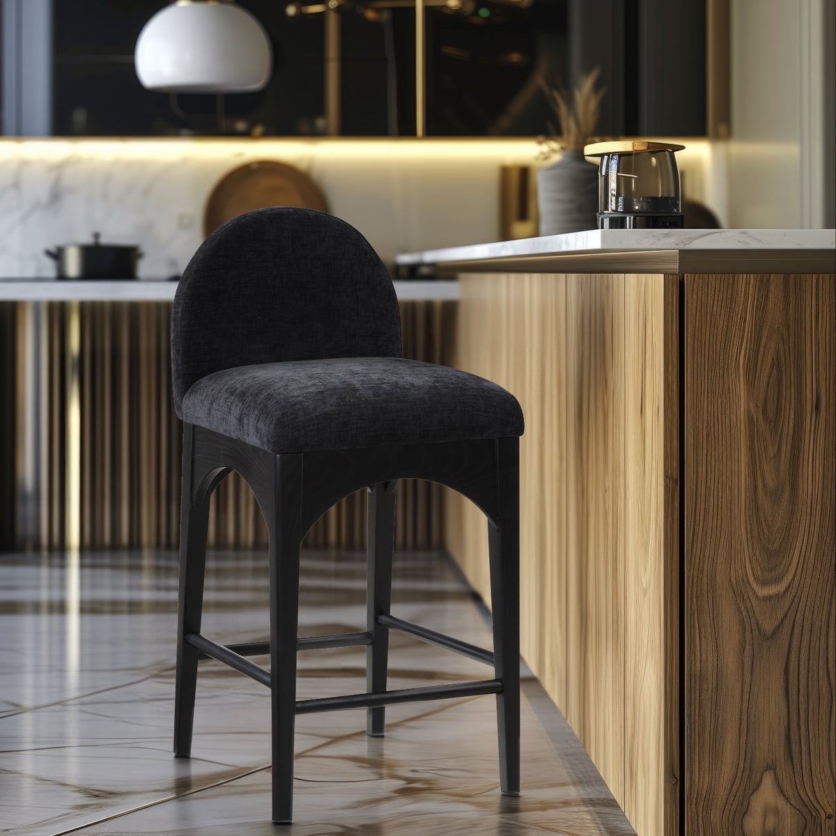 Waldorf Black Chenille Fabric Upholstered Counter Stool Set of 2