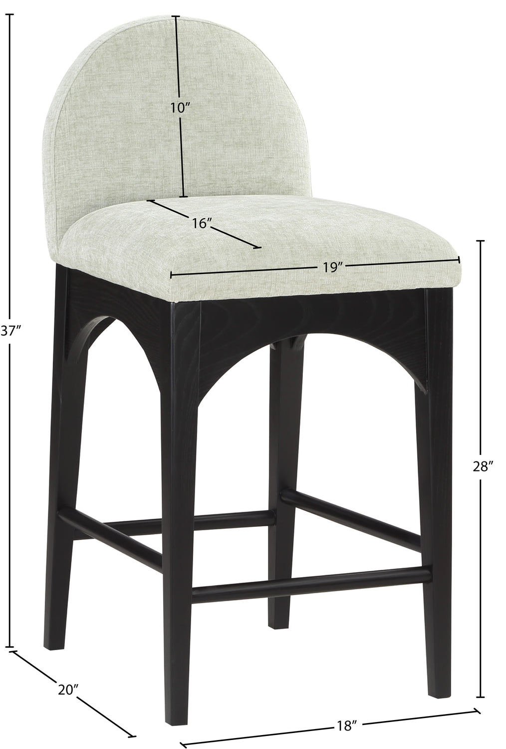 Waldorf Mint Chenille Fabric Upholstered Counter Stool Set of 2