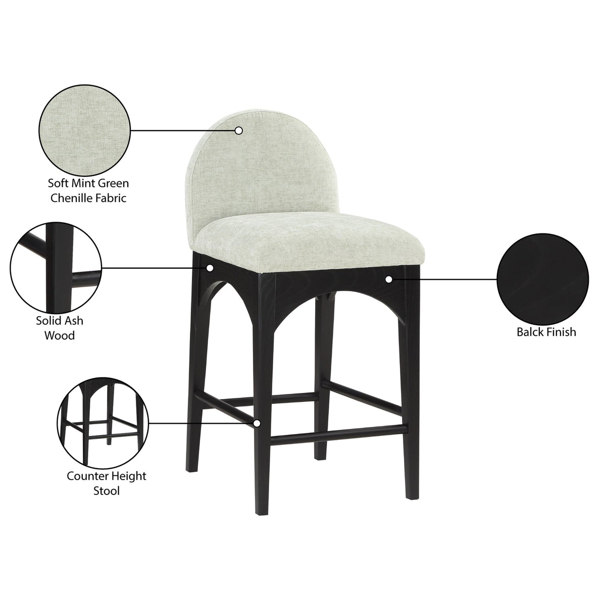 Waldorf Mint Chenille Fabric Upholstered Counter Stool Set of 2