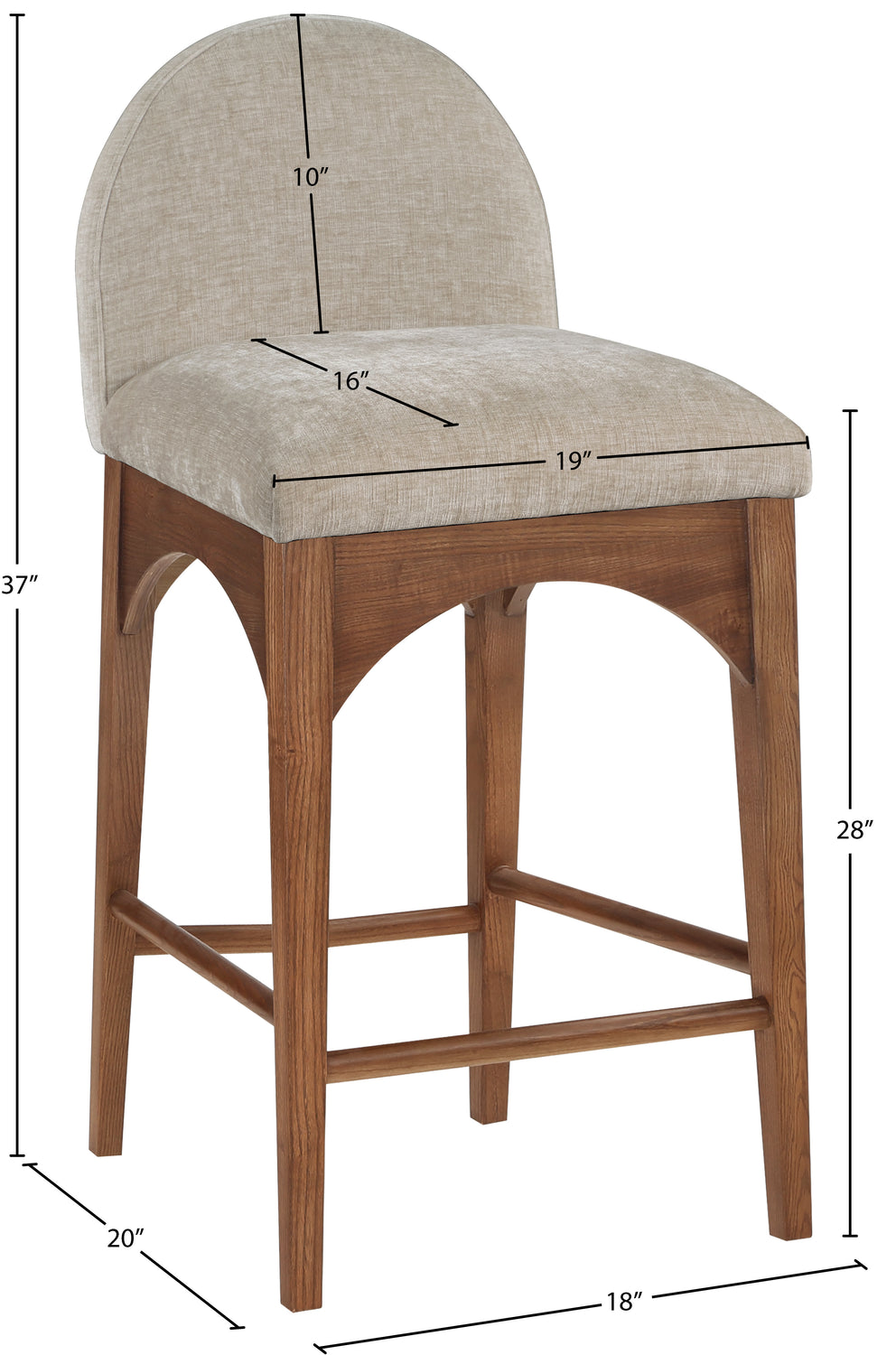 Waldorf Beige Chenille Fabric Upholstered Counter Stool Set of 2