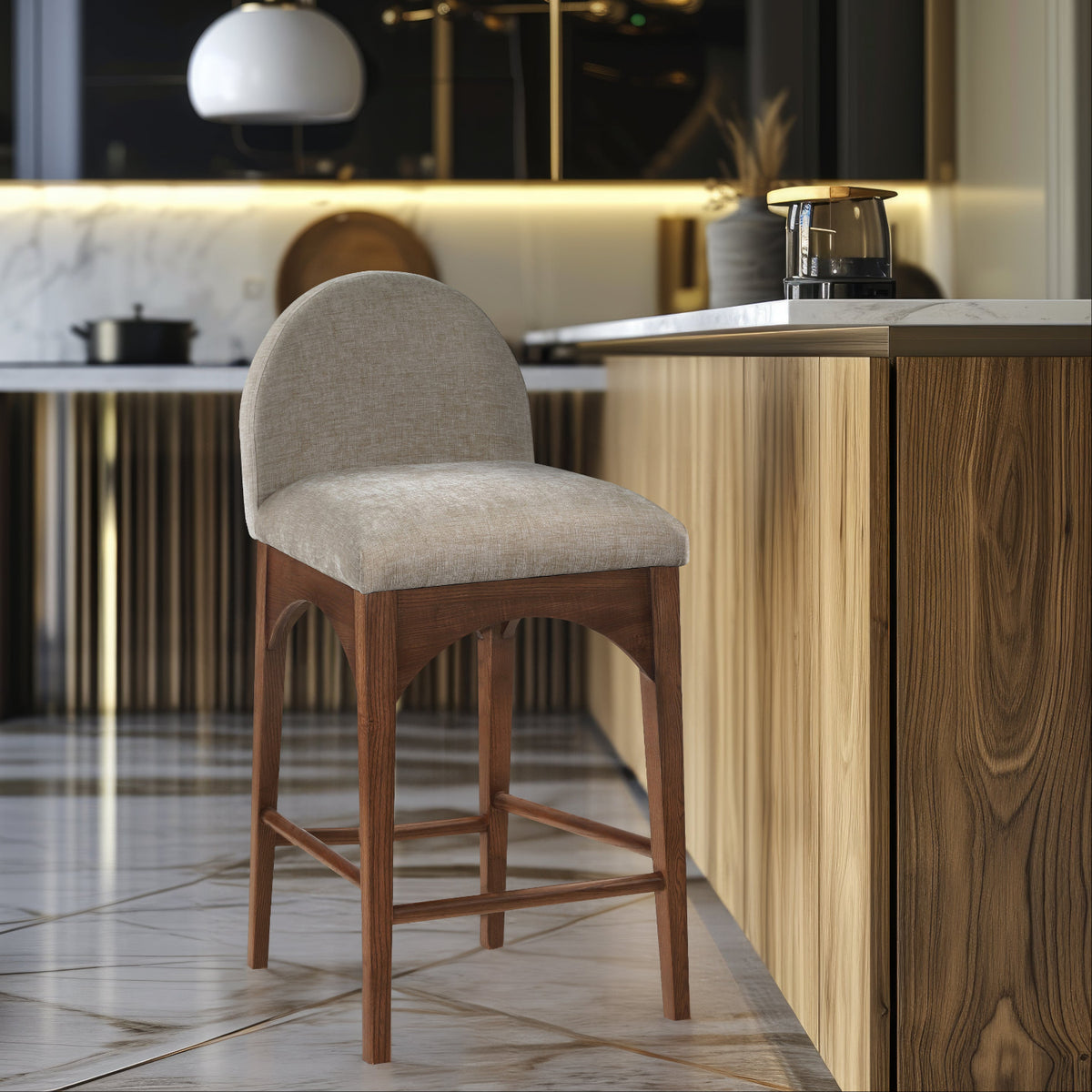 Waldorf Beige Chenille Fabric Upholstered Counter Stool Set of 2