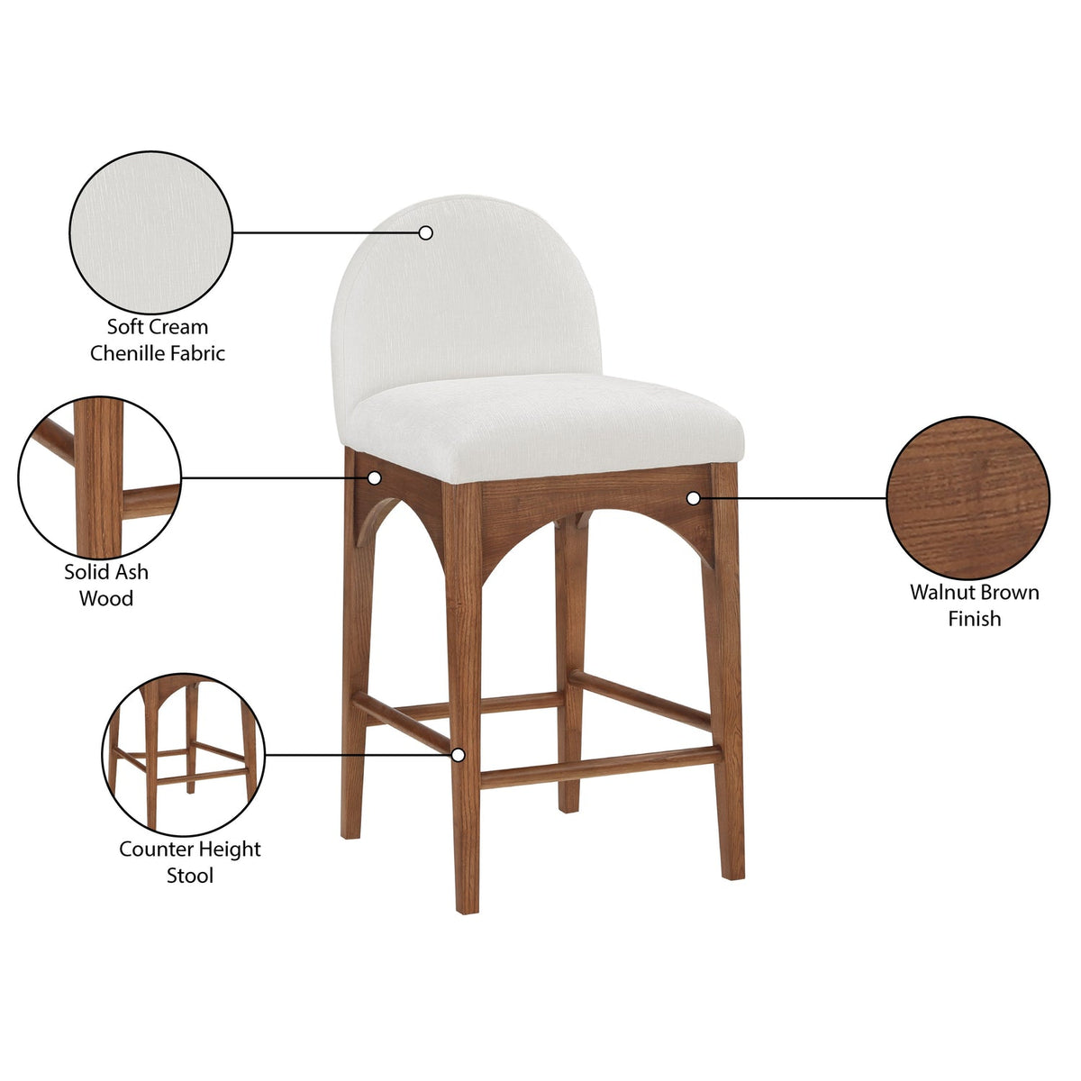 Waldorf Cream Chenille Fabric Upholstered Counter Stool Set of 2