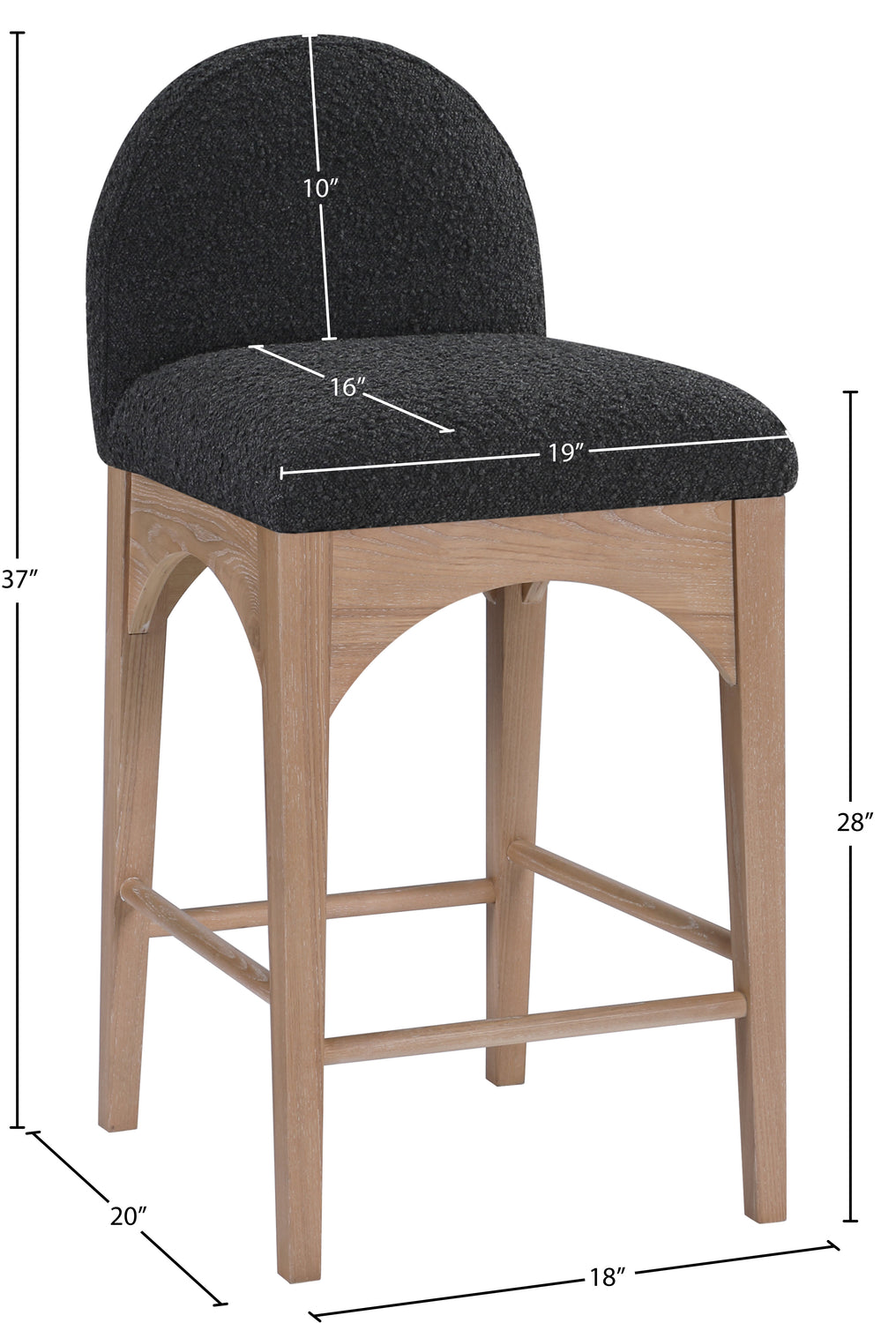 Waldorf Black Boucle Fabric Upholstered Counter Stool Set of 2