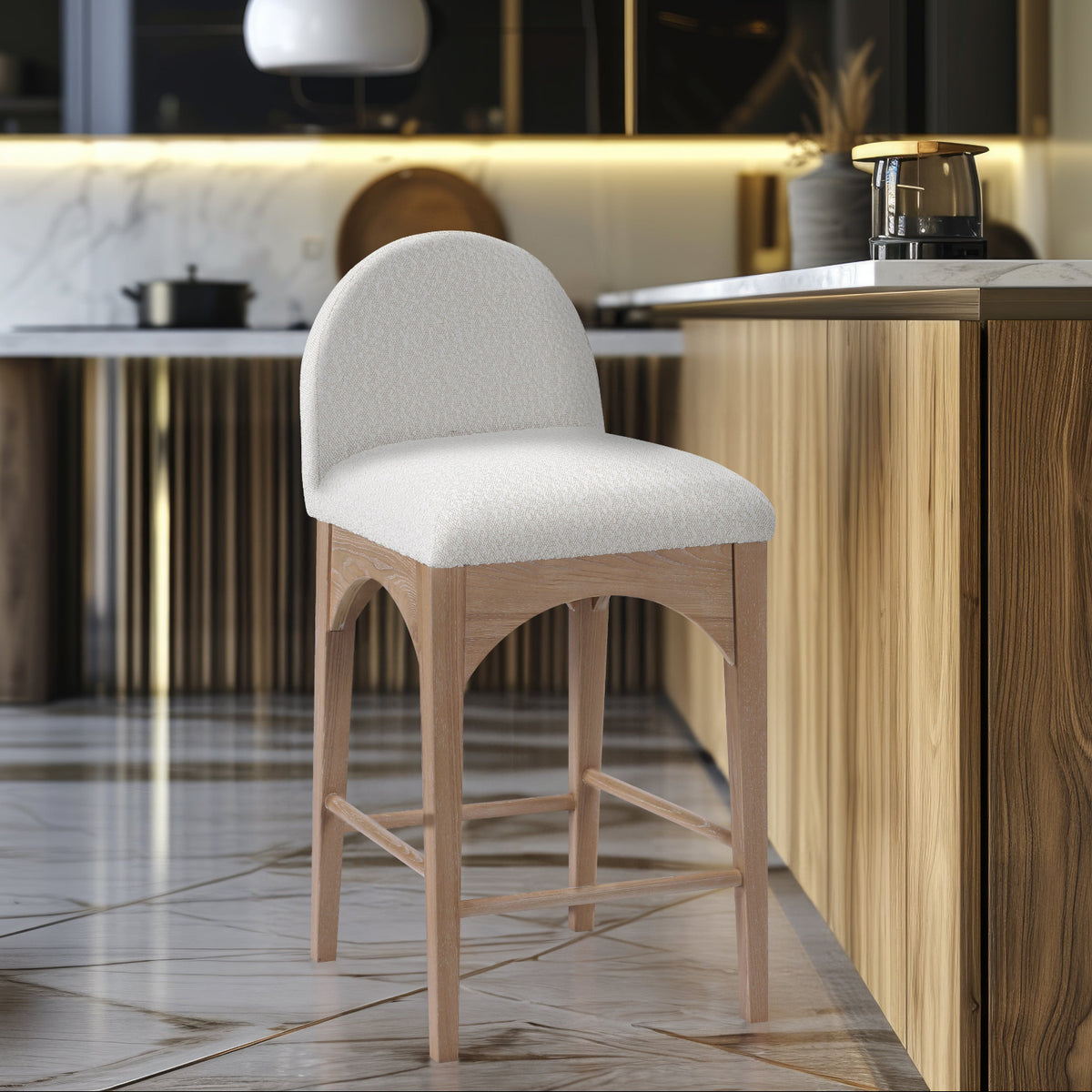 Waldorf Cream Boucle Fabric Upholstered Counter Stool Set of 2