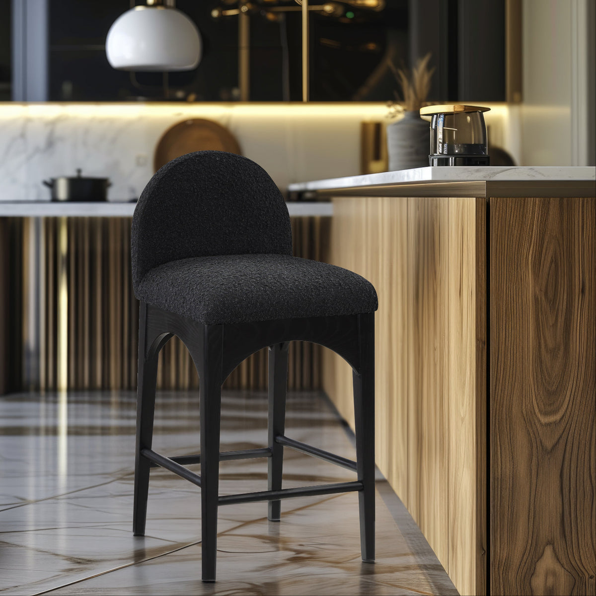 Waldorf Black Boucle Fabric Upholstered Counter Stool Set of 2