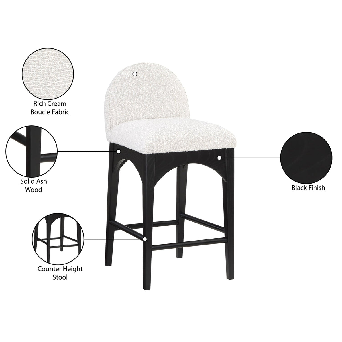 Waldorf Cream Boucle Fabric Upholstered Counter Stool Set of 2