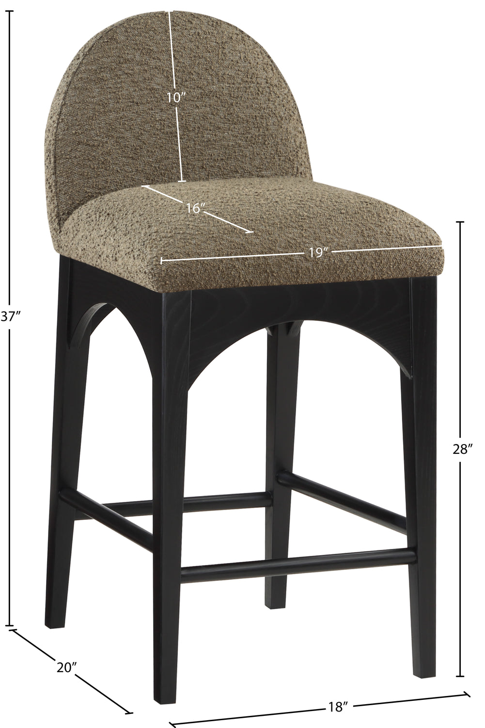 Waldorf Olive Boucle Fabric Upholstered Counter Stool Set of 2