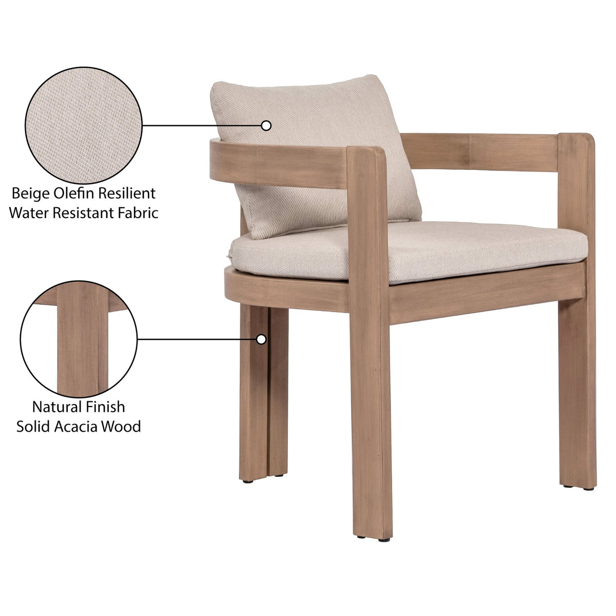 Newport Beige Water Resistant Fabric Upholstered Outdoor Patio Dining Chair