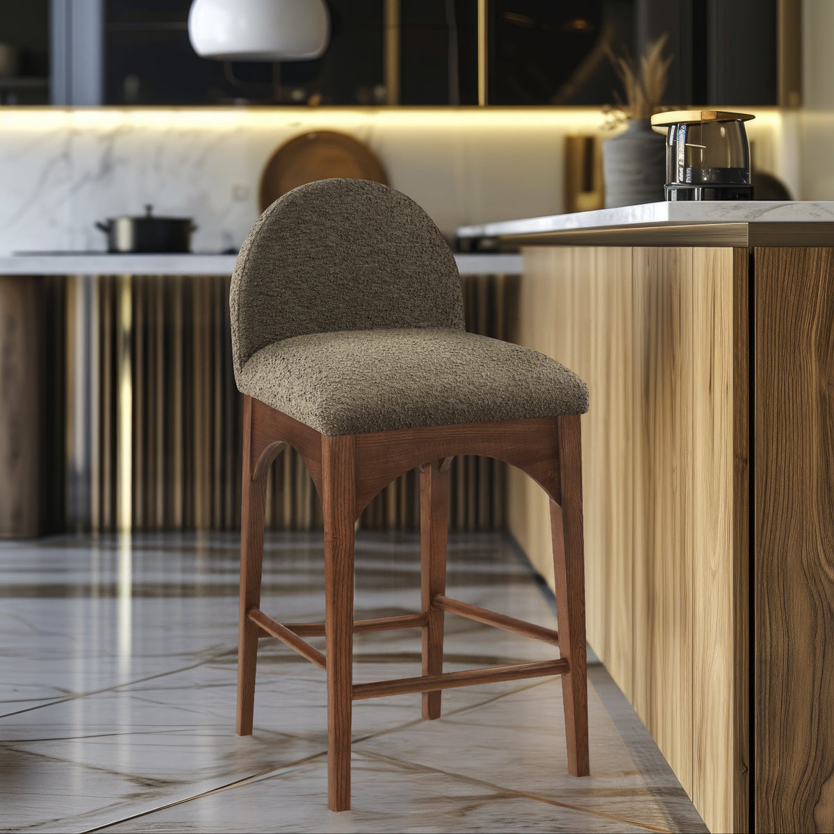 Waldorf Olive Boucle Fabric Upholstered Counter Stool Set of 2