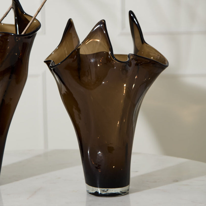 Peaked Glass Vase, a smoke glass home decor accent