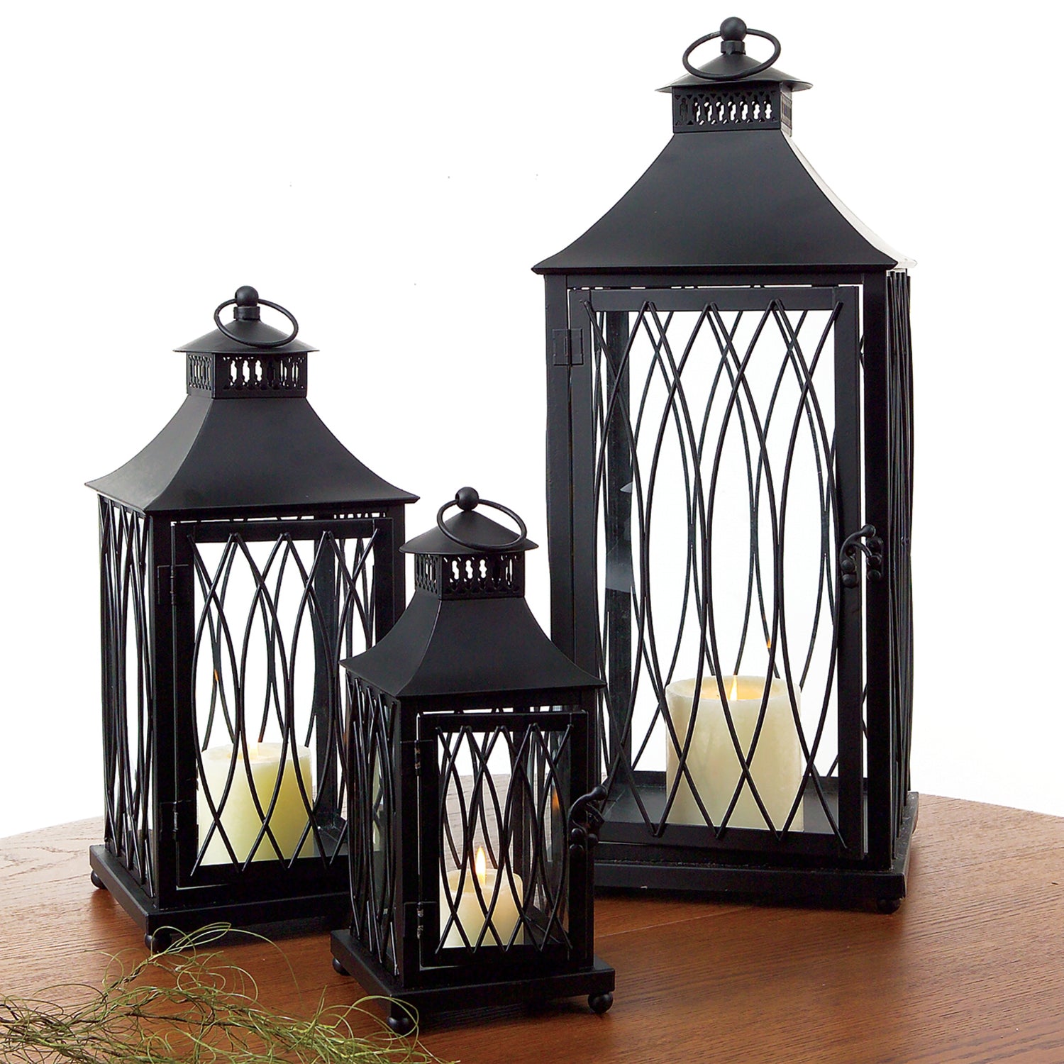 Traditional Black Metal Lantern Set of 3