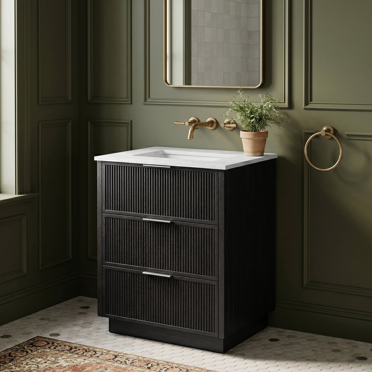 Willard 24in Black Engineered Stone And Solid Wood Bathroom Vanity