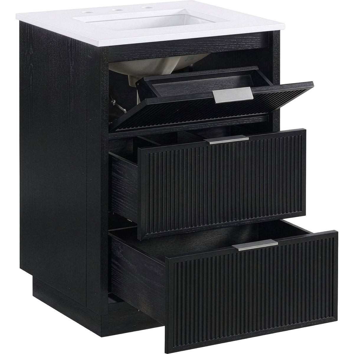 Willard 24in Black Engineered Stone And Solid Wood Bathroom Vanity