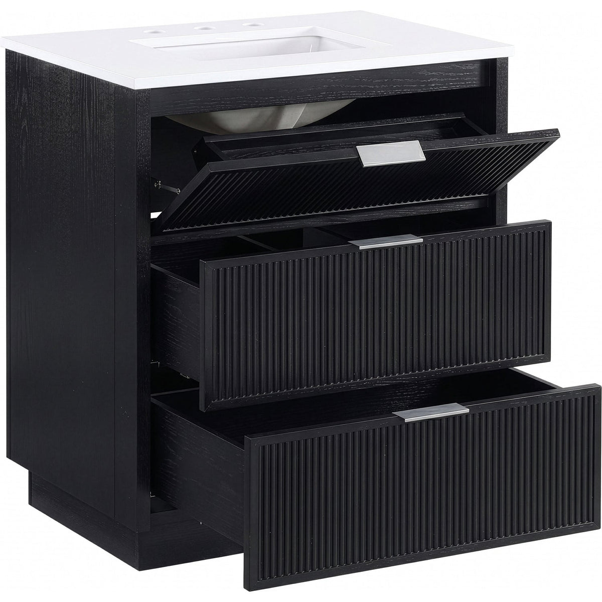 Willard 30in Black Engineered Stone And Solid Wood Bathroom Vanity