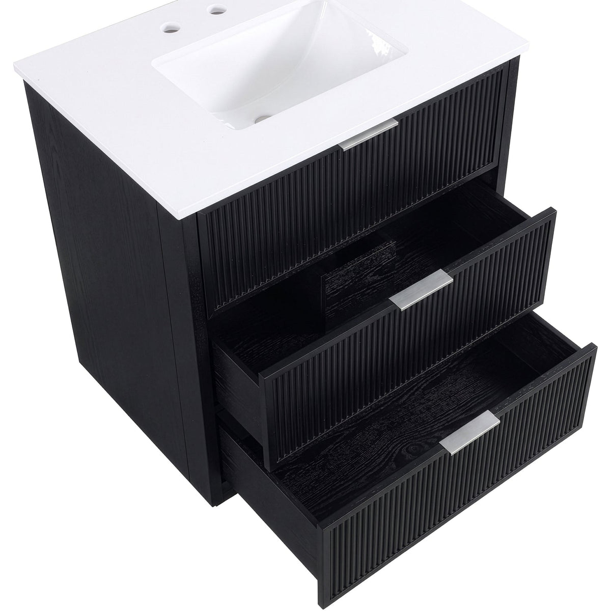 Willard 30in Black Engineered Stone And Solid Wood Bathroom Vanity