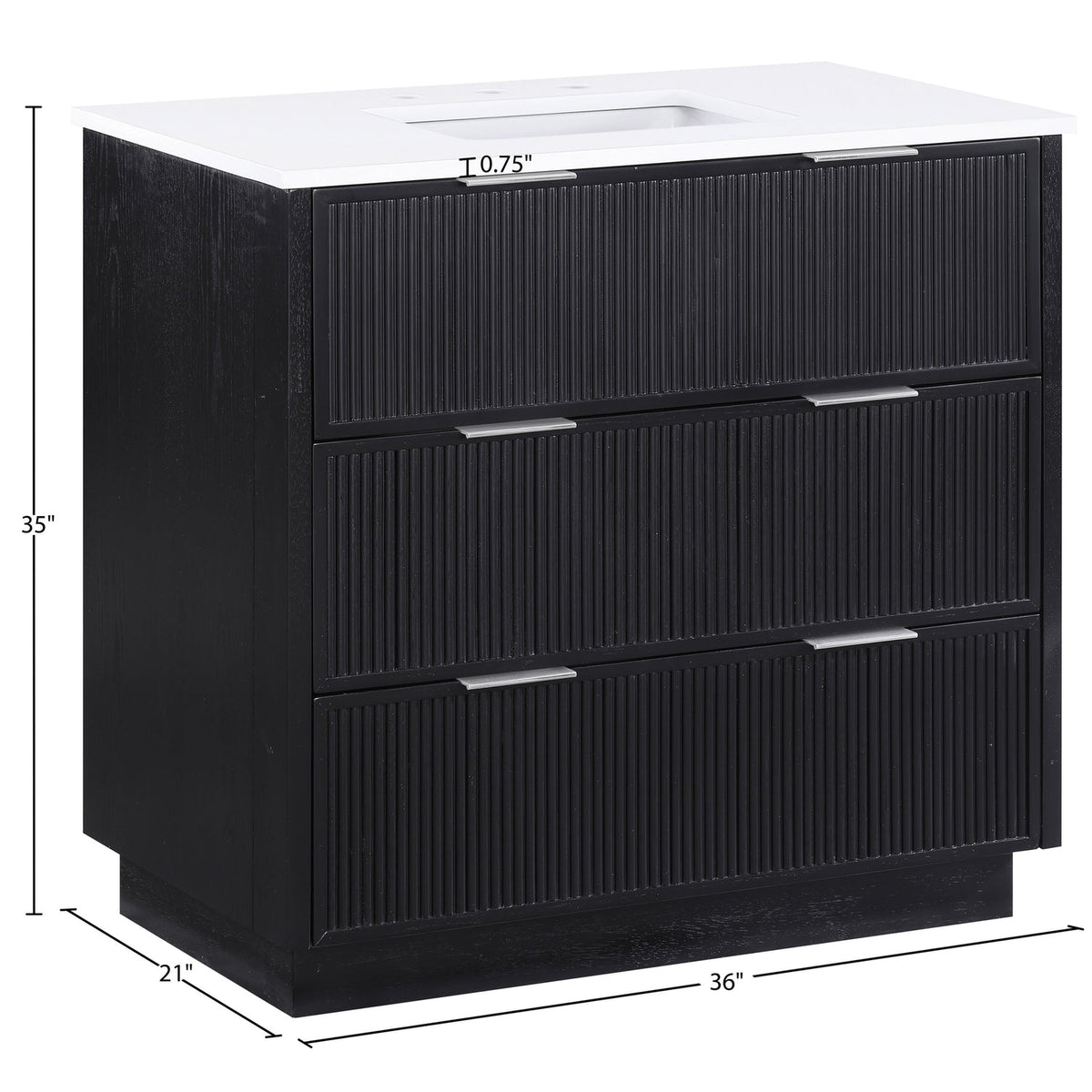 Willard 36in Black Engineered Stone And Solid Wood Bathroom Vanity