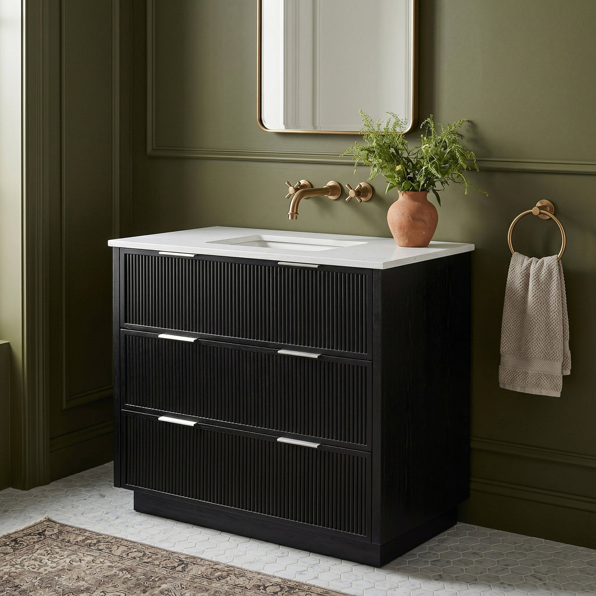 Willard 36in Black Engineered Stone And Solid Wood Bathroom Vanity