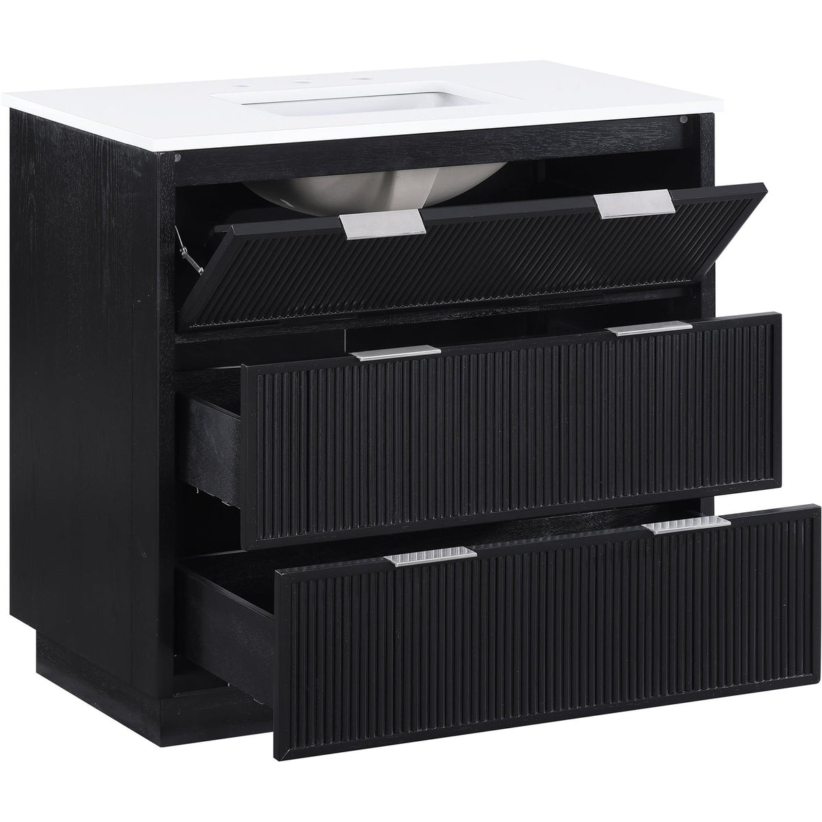Willard 36in Black Engineered Stone And Solid Wood Bathroom Vanity