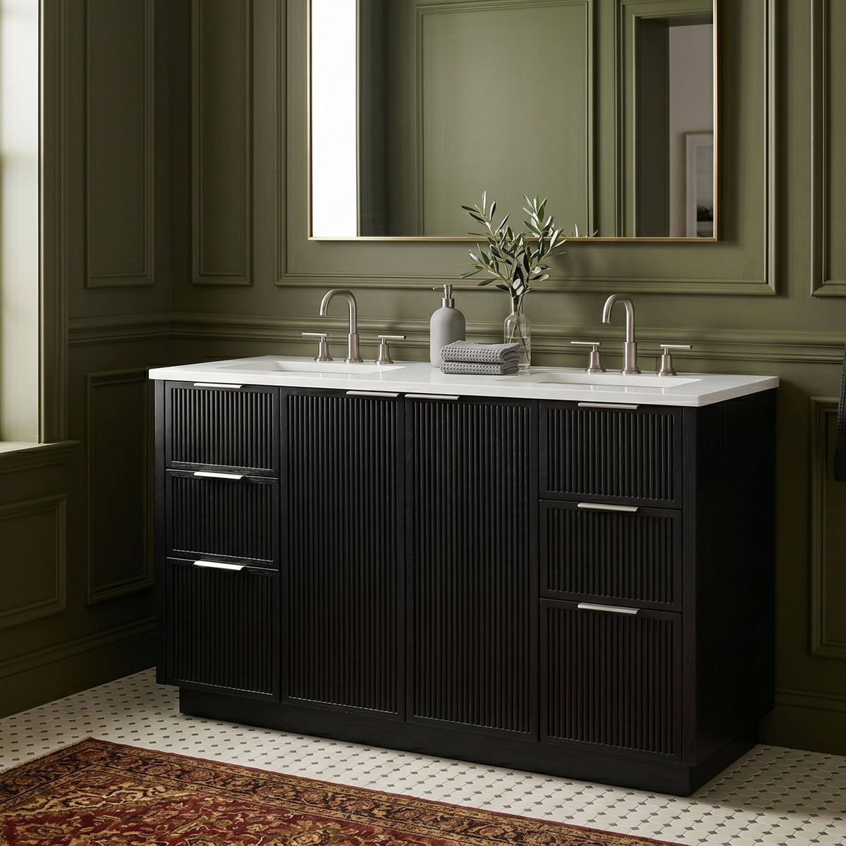 Willard 48in Black Engineered Stone And Solid Wood Bathroom Vanity