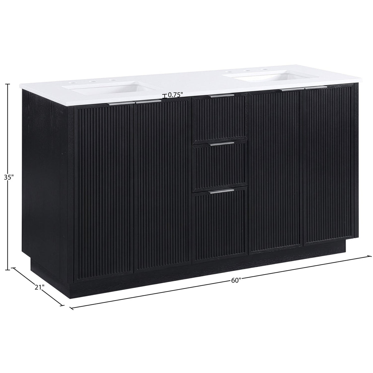 Willard 60in Black Engineered Stone And Solid Wood Bathroom Vanity