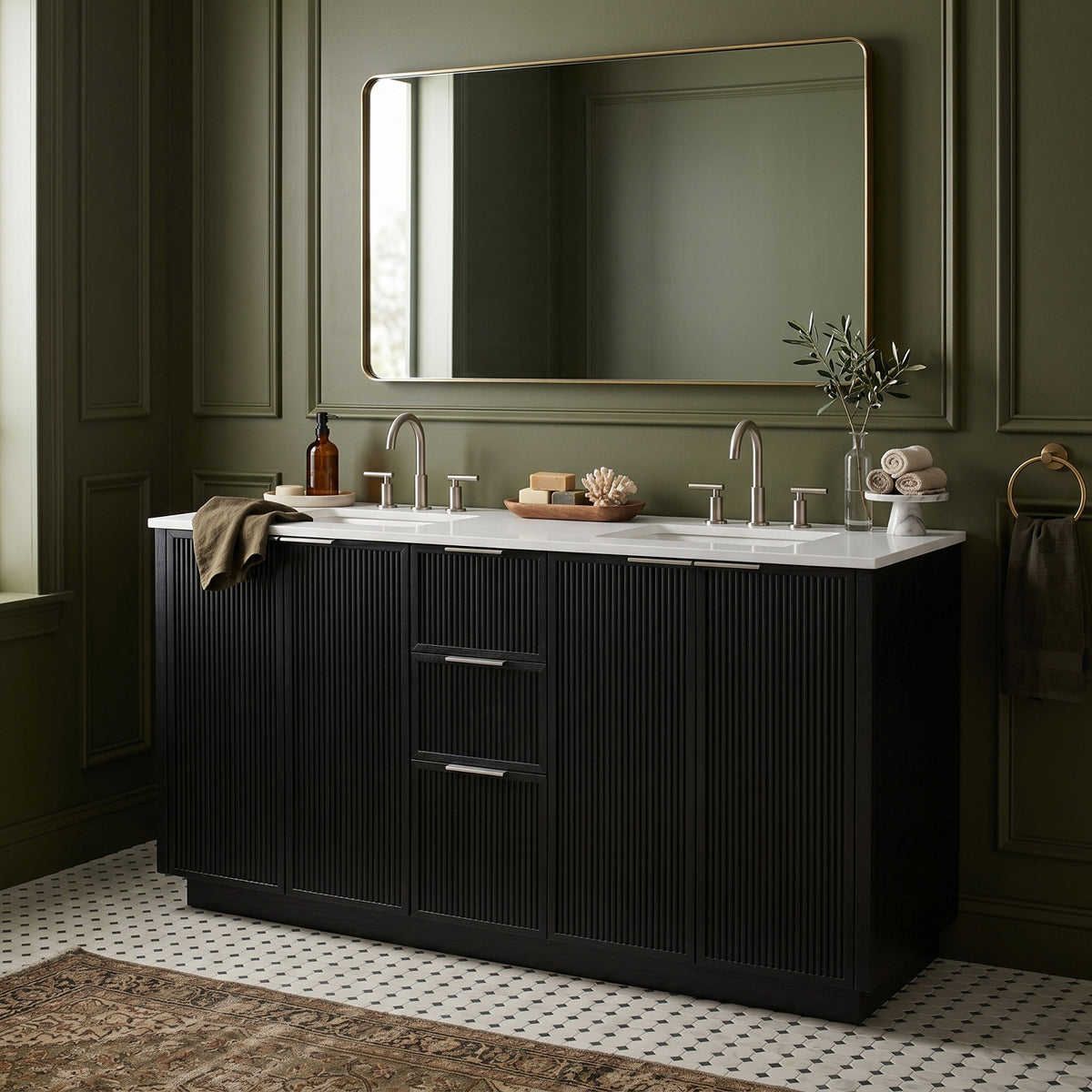 Willard 60in Black Engineered Stone And Solid Wood Bathroom Vanity