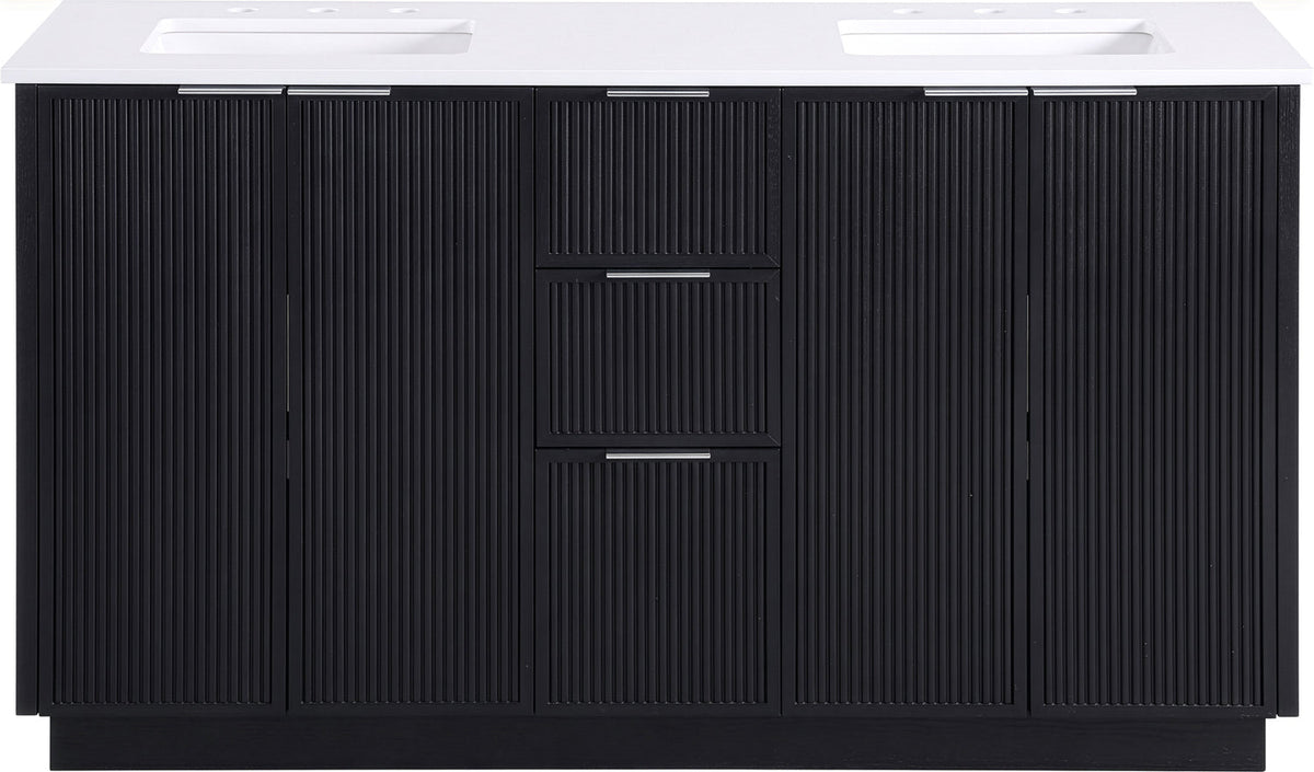 Willard 60in Black Engineered Stone And Solid Wood Bathroom Vanity