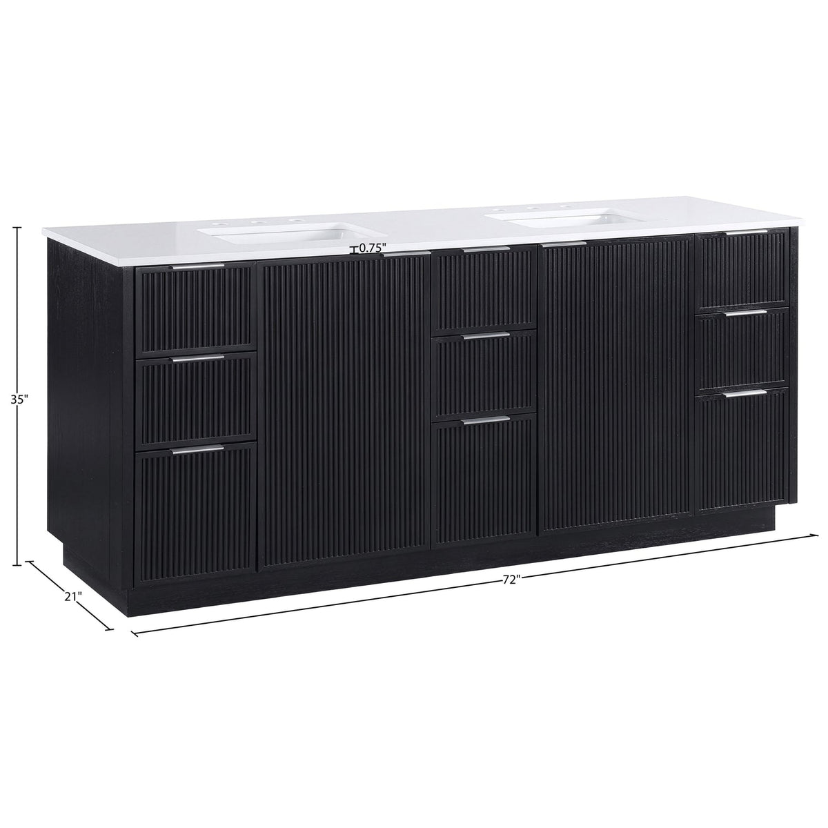 Willard 72in Black Engineered Stone And Solid Wood Bathroom Vanity