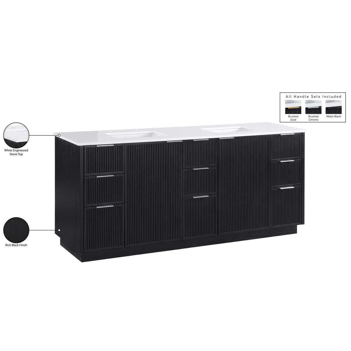 Willard 72in Black Engineered Stone And Solid Wood Bathroom Vanity