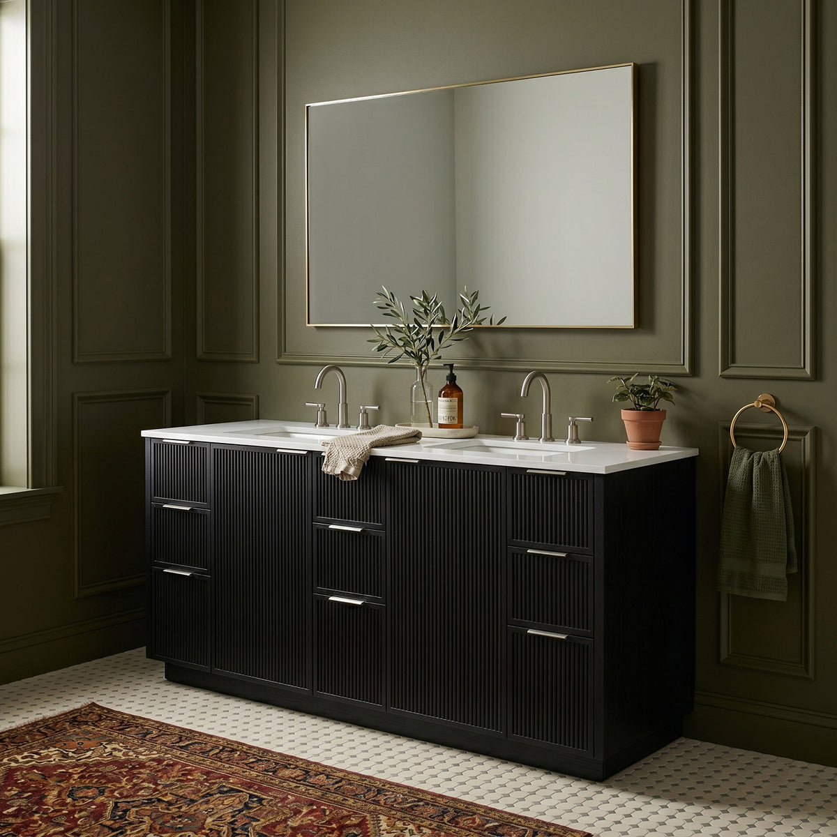 Willard 72in Black Engineered Stone And Solid Wood Bathroom Vanity