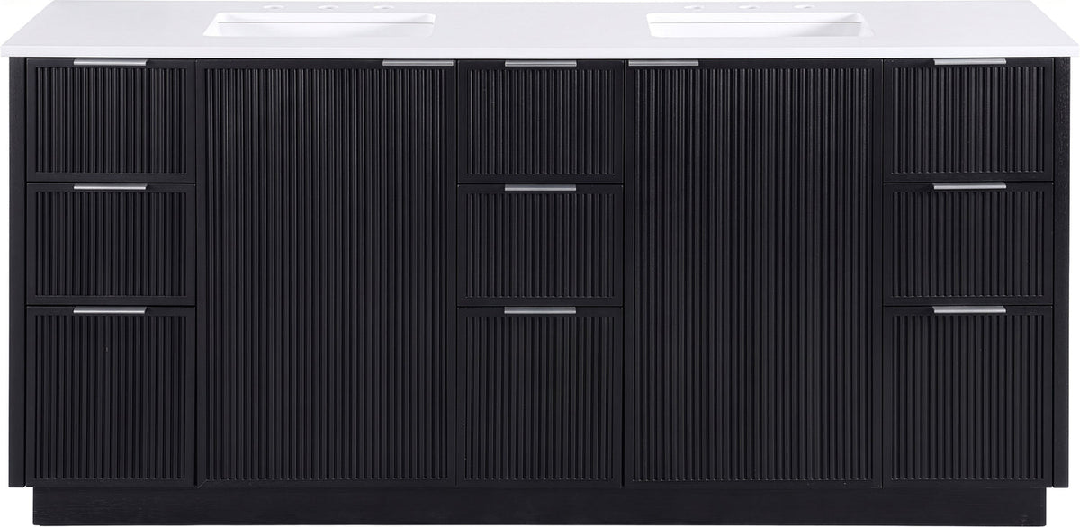 Willard 72in Black Engineered Stone And Solid Wood Bathroom Vanity