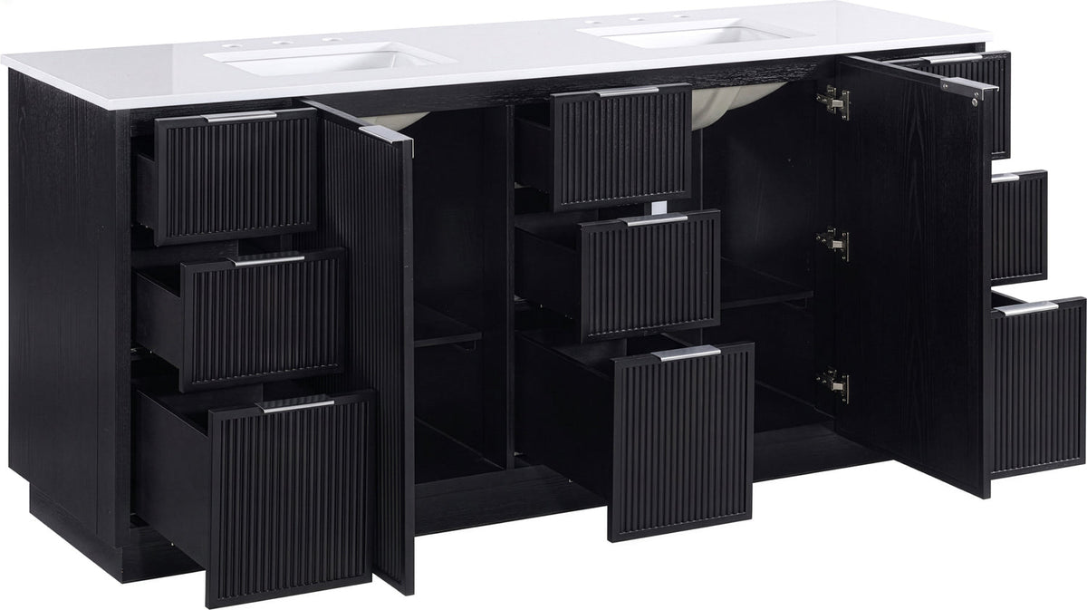 Willard 72in Black Engineered Stone And Solid Wood Bathroom Vanity