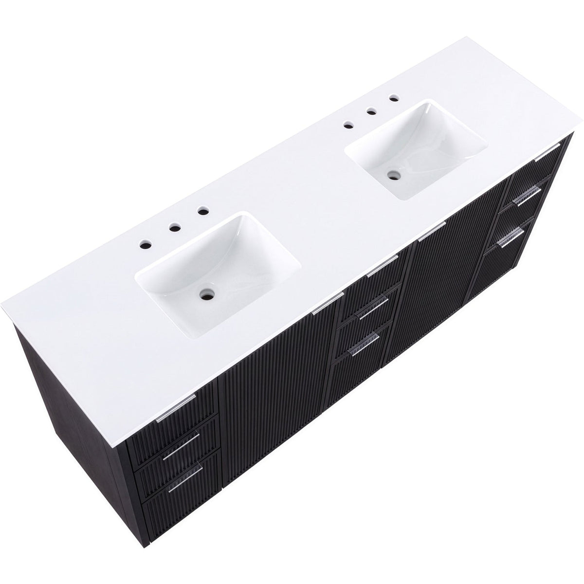 Willard 72in Black Engineered Stone And Solid Wood Bathroom Vanity