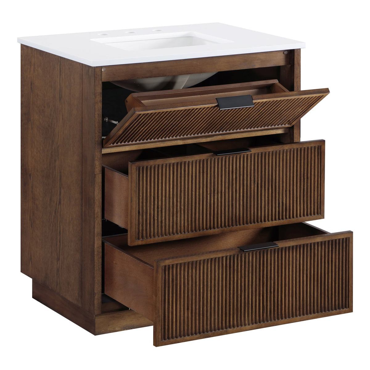 Willard 30in Brown Engineered Stone And Solid Wood Bathroom Vanity