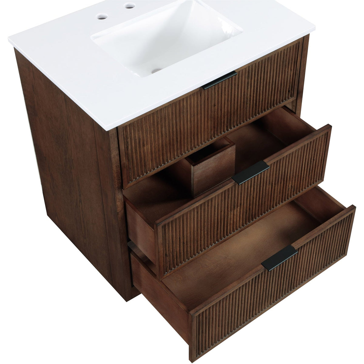 Willard 30in Brown Engineered Stone And Solid Wood Bathroom Vanity