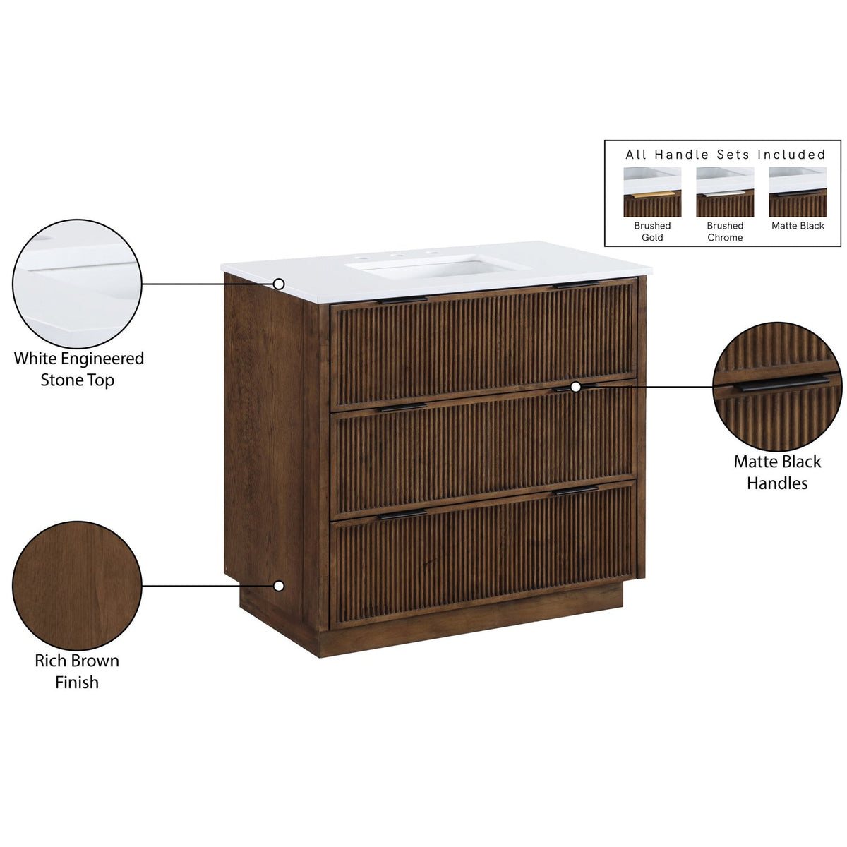Willard 36in Brown Engineered Stone And Solid Wood Bathroom Vanity