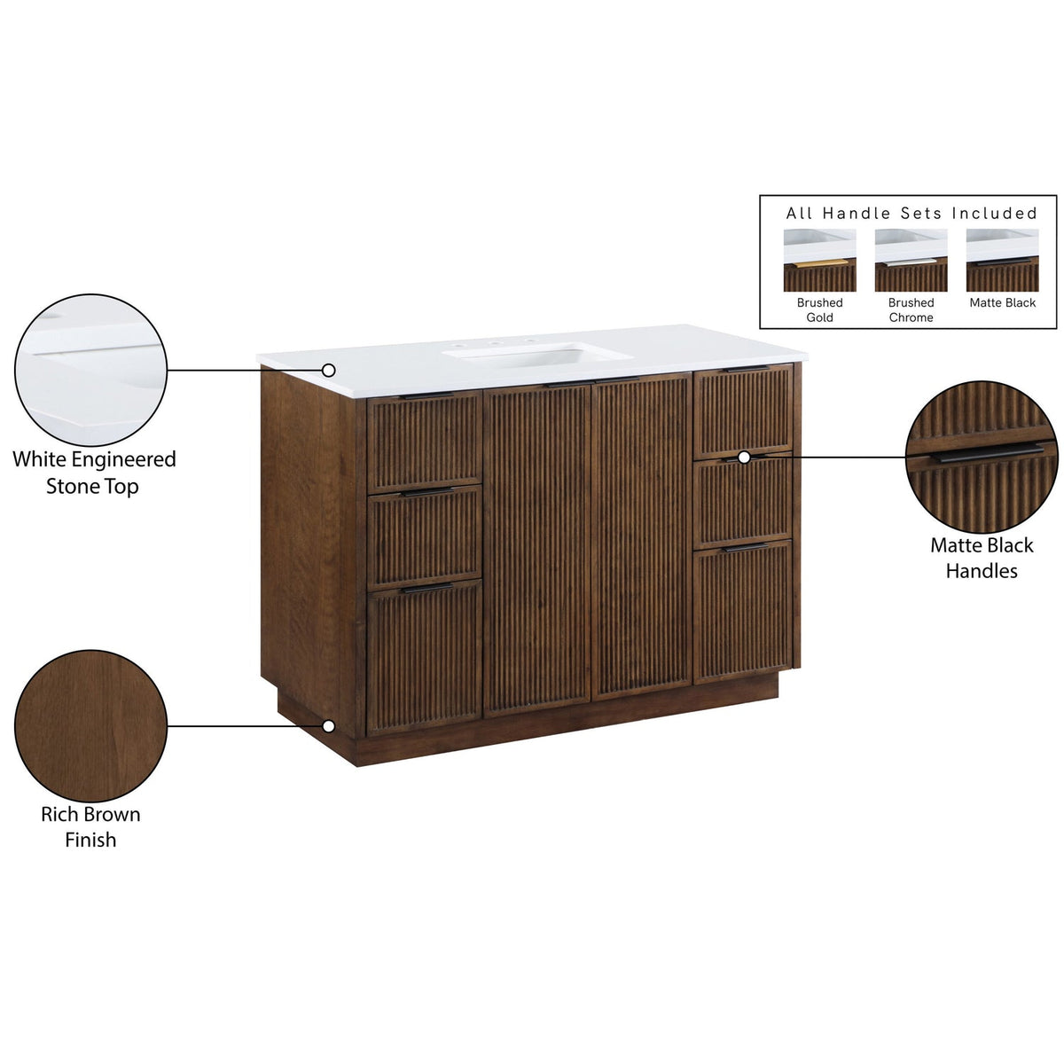 Willard 48in Brown Engineered Stone And Solid Wood Bathroom Vanity