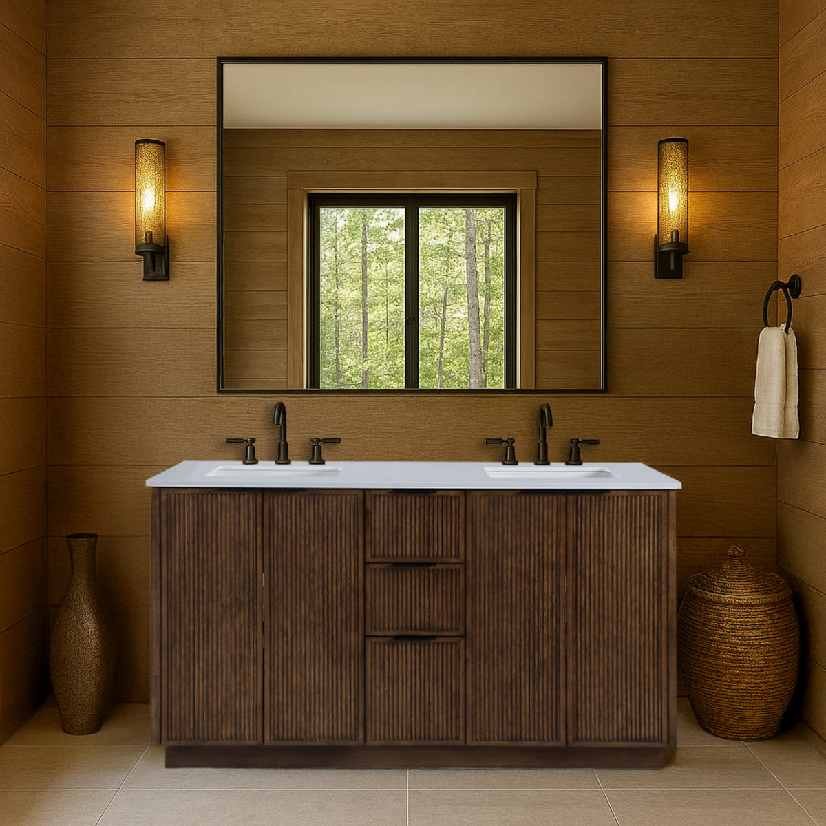 Willard 60in Brown Engineered Stone And Solid Wood Bathroom Vanity