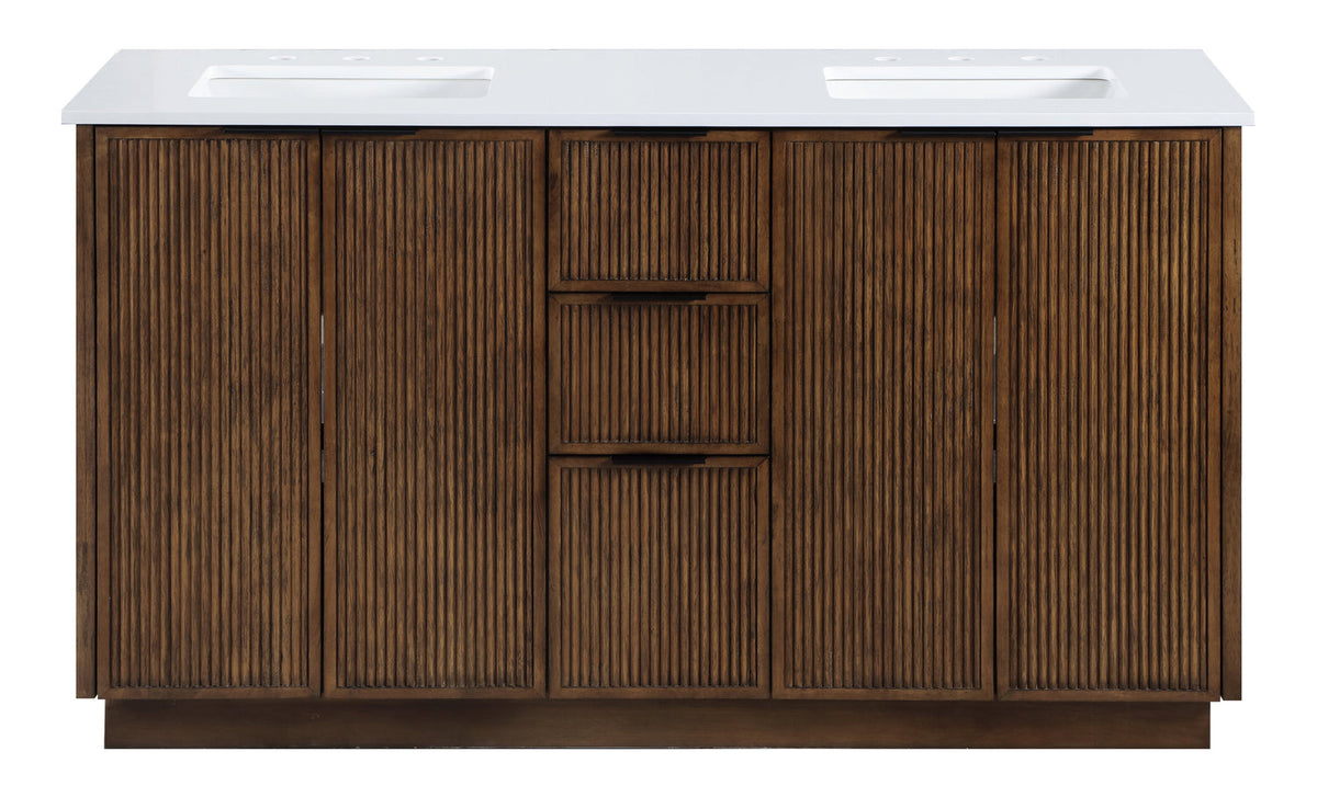 Willard 60in Brown Engineered Stone And Solid Wood Bathroom Vanity