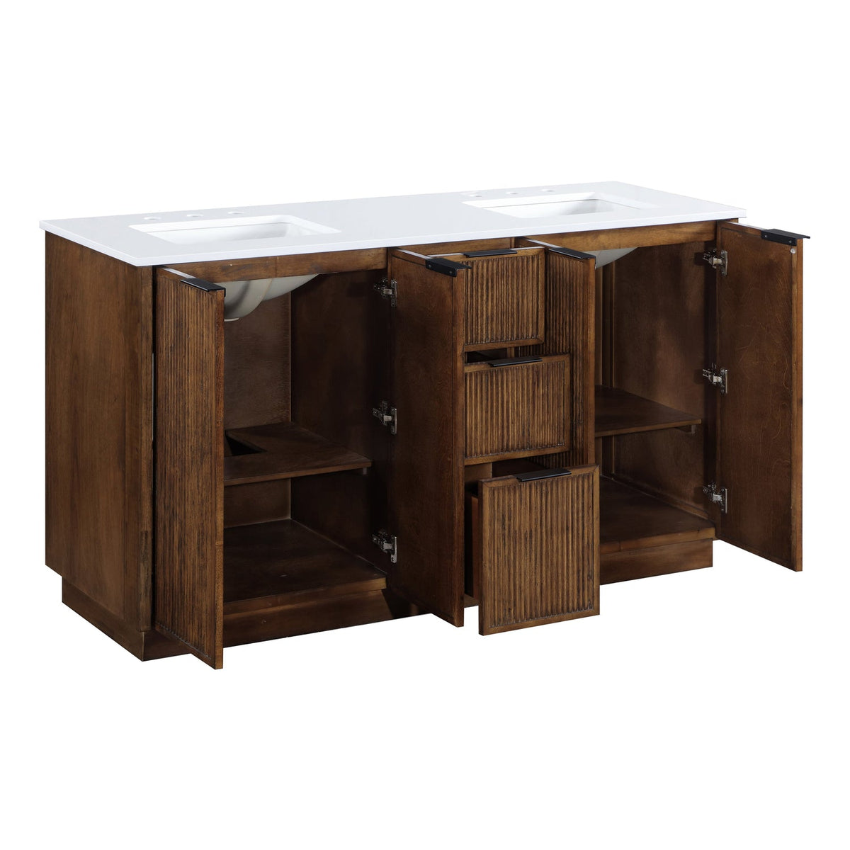 Willard 60in Brown Engineered Stone And Solid Wood Bathroom Vanity