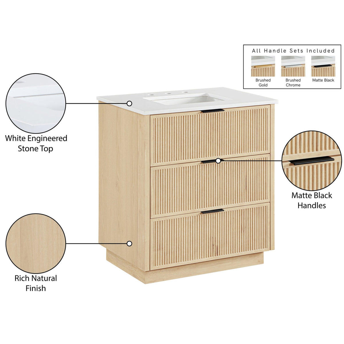 Willard 30in Natural Engineered Stone And Solid Wood Bathroom Vanity