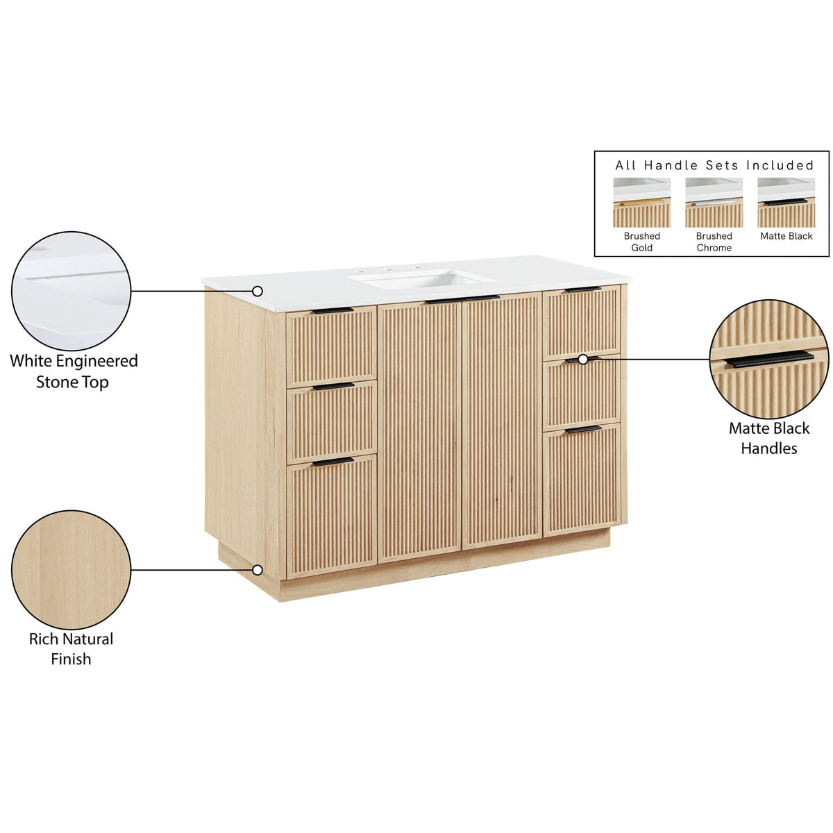 Willard 48in Natural Engineered Stone And Solid Wood Bathroom Vanity